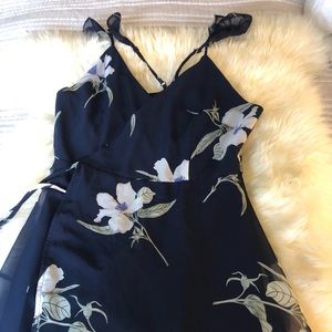 Lulus navy floral high/low wrap dress